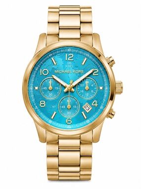 Michael Kors Gold and Turquoise Chronograph Bracelet Watch